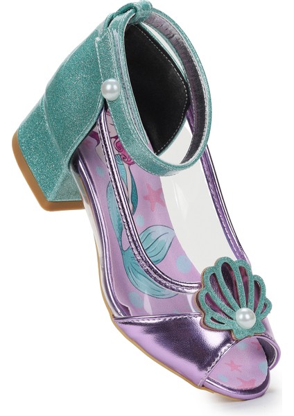 Deniz Kızı Şeffaf Burnu Açık Kız Çocuk Topuklu Abiye Ayakkabı