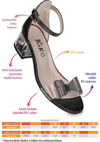 Tire Vakko Kız Çocuk 4 Cm Şeffaf Topuklu Sandalet Abiye Ayakkabı fiyatları