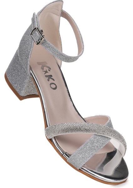 Tanda Kum Simli Kız Çocuk 4 Cm Topuklu Sandalet Abiye Ayakkabı