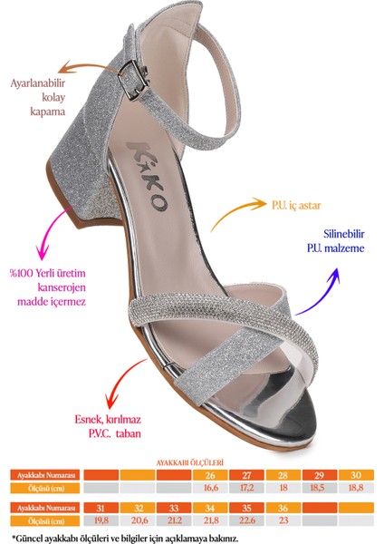 Tanda Kum Simli Kız Çocuk 4 Cm Topuklu Sandalet Abiye Ayakkabı fiyatları