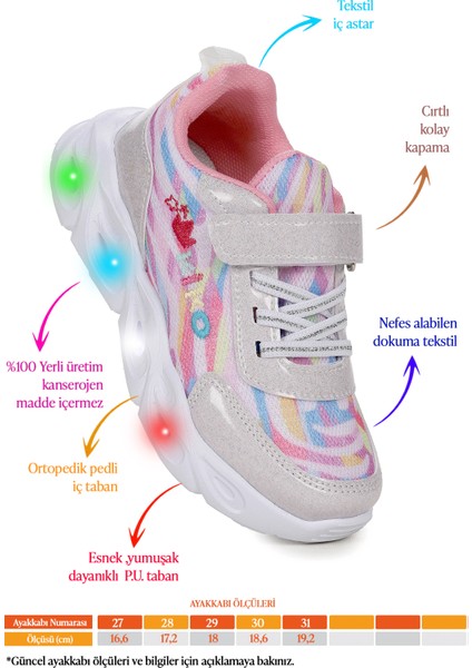 Teno Cırtlı Işıklı Kız Çocuk Spor Ayakkabı fiyatları