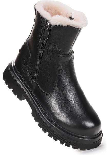 Niyu %100 Deri Fermuarlı Kız Çocuk Bot Ayakkabı