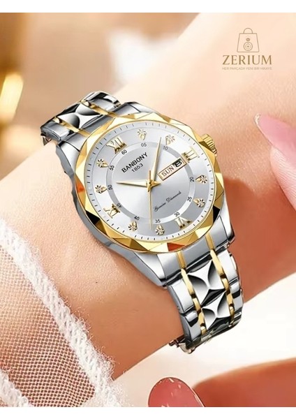 Crystal Shine Ipx7 Su Geçirmez – Doğal Işıklı ve Takvimli Modern Çelik Kadın Saat