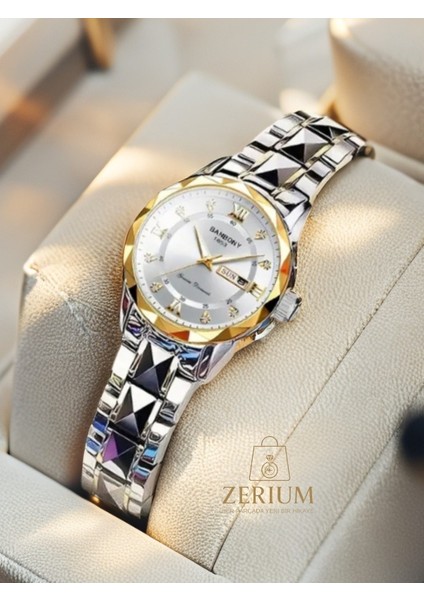 Crystal Shine Ipx7 Su Geçirmez – Doğal Işıklı ve Takvimli Modern Çelik Kadın Saat modelleri