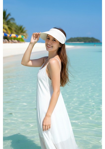 Metal Beyaz Hasır Vizör Şapka 14635