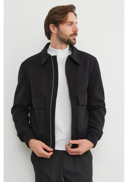 Fermuarlı Polo Yaka Cepli Kaşe Ceket modelleri