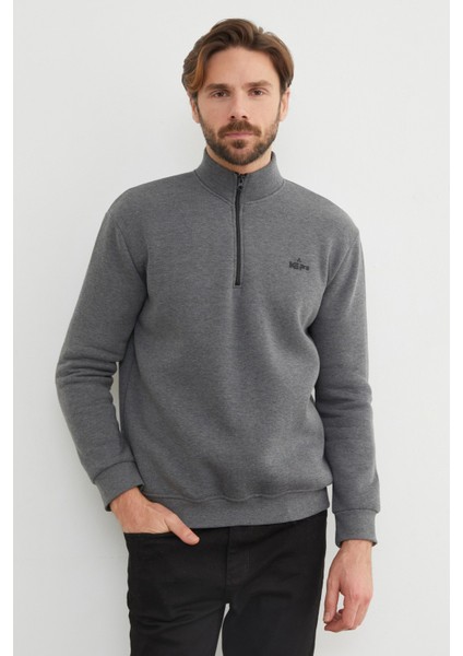 3 Iplik Yarım Fermuarlı Sweatshirt