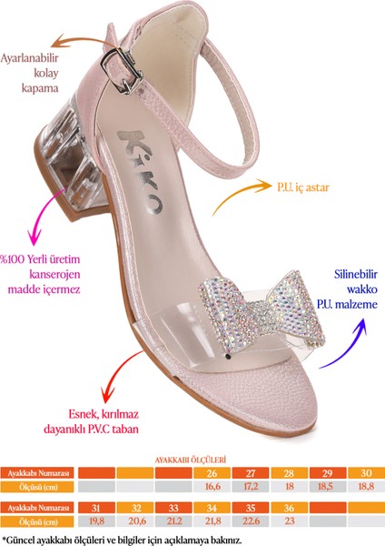 Tire Vakko Kız Çocuk 4 Cm Şeffaf Topuklu Sandalet Abiye Ayakkabı fiyatları