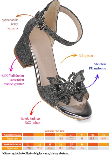 Zete Kum Simli Kız Çocuk 4 Cm Topuklu Sandalet Abiye Ayakkabı fiyatları