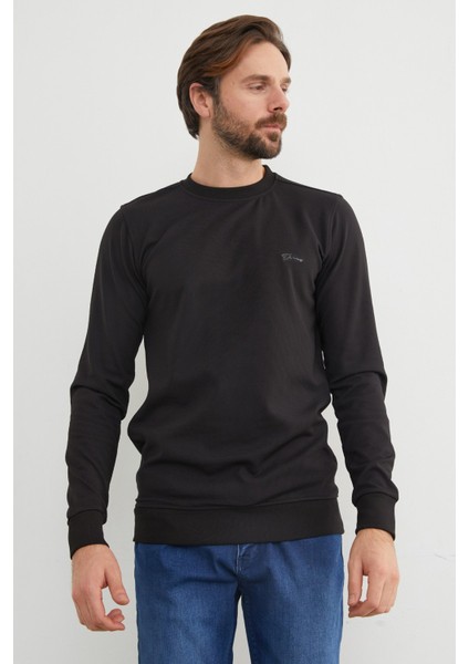 Yazı Kabartmalı Bisiklet Yaka Mevsimlik Sweatshirt