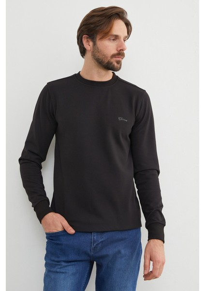 Yazı Kabartmalı Bisiklet Yaka Mevsimlik Sweatshirt fiyatları