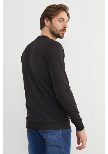 Yazı Kabartmalı Bisiklet Yaka Mevsimlik Sweatshirt