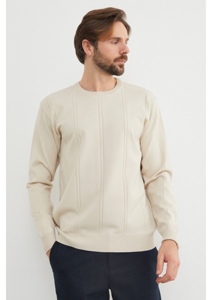 Şeritli Bisiklet Yaka Triko Kazak