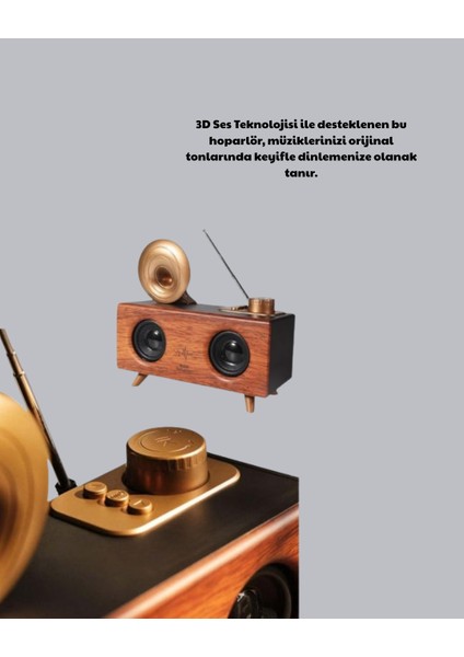 Çift Hoparlörlü Bluetooth Gramofon Speaker – Fm Radyo, Usb, Sd Kart ve Aux Girişli fırsatları