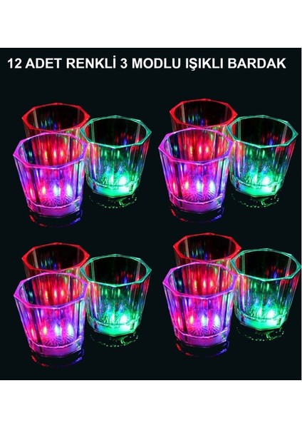 LED Işıklı Eğlence Bardakları - 3 Modlu Renk Değiştiren Bardak 12 Adet (4915)