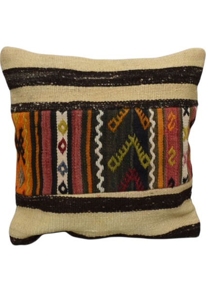 El Dokuma Kırkyama Patchwork Kilim Kırlent Yastık Kılıfı 0193 - Yeni - Çok Renkli