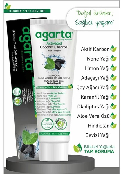 Agarta Doğal Aktif Karbonlu Diş Macunu 100 ml fiyatları