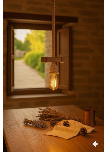 Halat Ahşap Rustik Avize