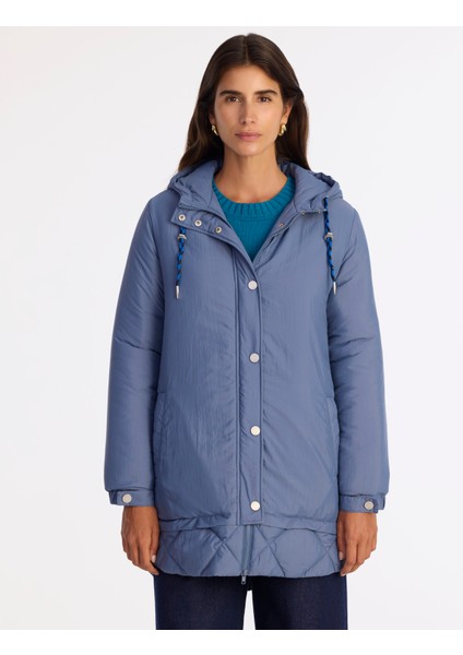 Geniş Kapüşonlu Yaka Uzun Kol Pardösü