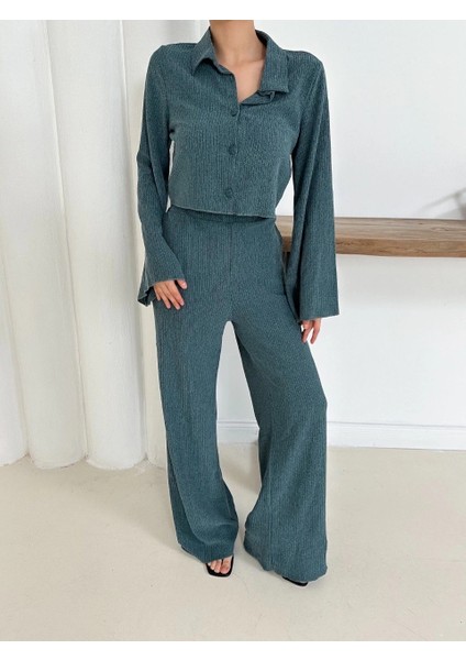 Gömlek Yaka Kaplama Düğmeli Takım Petrol Yeşili ST265866 indirimleri