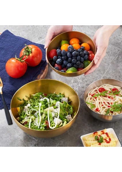 3'lü Gold Paslanmaz Çelik Karıştırma ve Salata Kasesi Çırpma 700-1200-1600 ml