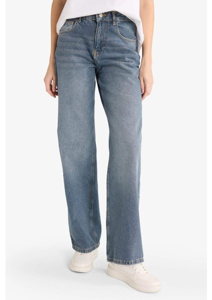 Straight Wide Yüksek Bel Uzun Jean Yıkamalı Pantolon F5527AX25AU fırsatları