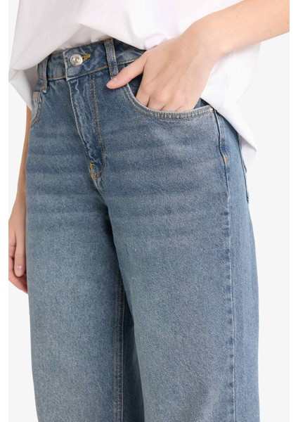 Straight Wide Yüksek Bel Uzun Jean Yıkamalı Pantolon F5527AX25AU indirimleri