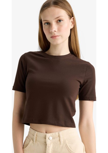 Coool Fitted Crop Basic Düz Kısa Kollu Tişört F8924AX25HS