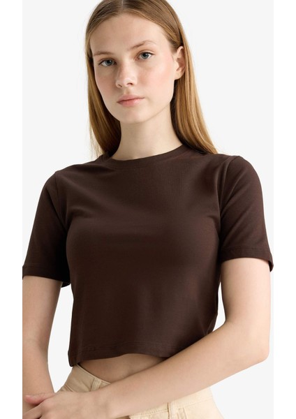 Coool Fitted Crop Basic Düz Kısa Kollu Tişört F8924AX25HS fırsatları