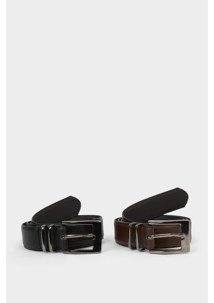 Erkek Dikdörtgen Toka Suni Deri 2'li Klasik Kemer G4443AXNS