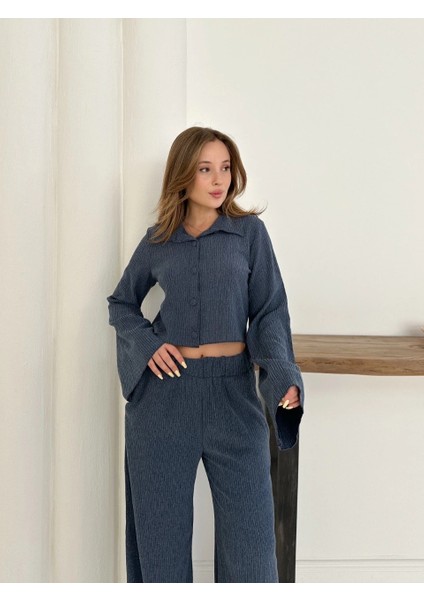 Gömlek Yaka Kaplama Düğmeli Takım Lacivert ST265866 fırsatları