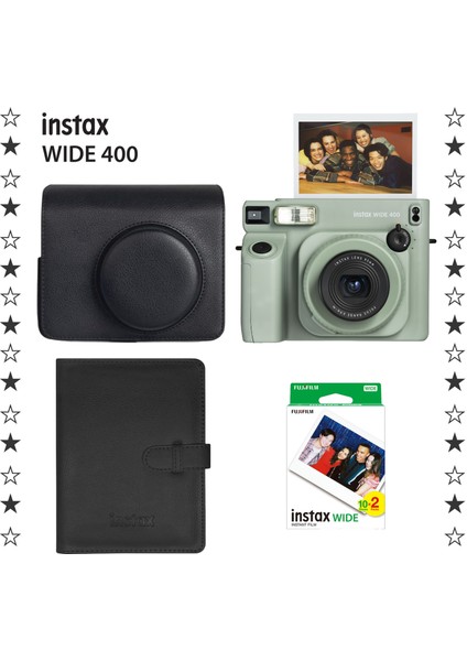 Instax Wide 400 Yeşil Fotoğraf Makinesi Deri Çanta Albüm ve 20'li Film Hediye SETI-FOTSI218-S4-20-DA-DK