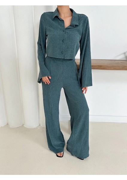 Gömlek Yaka Kaplama Düğmeli Takım Petrol Yeşili ST265866 fiyatları