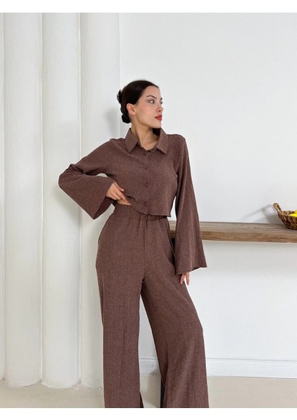 Gömlek Yaka Kaplama Düğmeli Takım Kahve ST265866 fiyatları