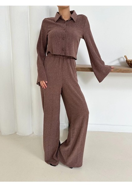 Gömlek Yaka Kaplama Düğmeli Takım Kahve ST265866 fırsatları