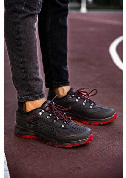 Unisex Trekking Ayakkabı Siyah Kırmızı Kaymaz Taban Su Geçirmez Özellikte