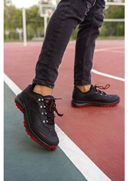 Unisex Trekking Ayakkabı Siyah Kırmızı Kaymaz Taban Su Geçirmez Özellikte