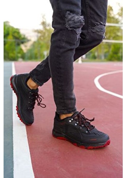 Unisex Trekking Ayakkabı Siyah Kırmızı Kaymaz Taban Su Geçirmez Özellikte