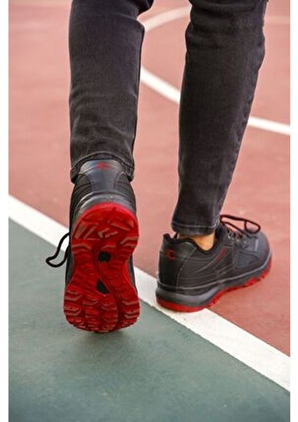 Unisex Trekking Ayakkabı Siyah Kırmızı Kaymaz Taban Su Geçirmez Özellikte