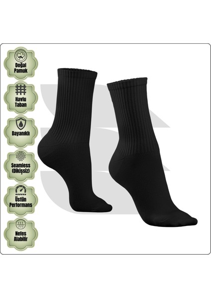 Uniseks Tenis Spor Çorap 3'lü Set - Doğal Pamuk, Dikişsiz, Havlu Taban Soket Çorap