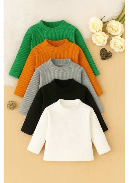 Kız Erkek Çocuk Içlik Yarım Balıkçı Ince Kazak Kaşkorse 5li Set