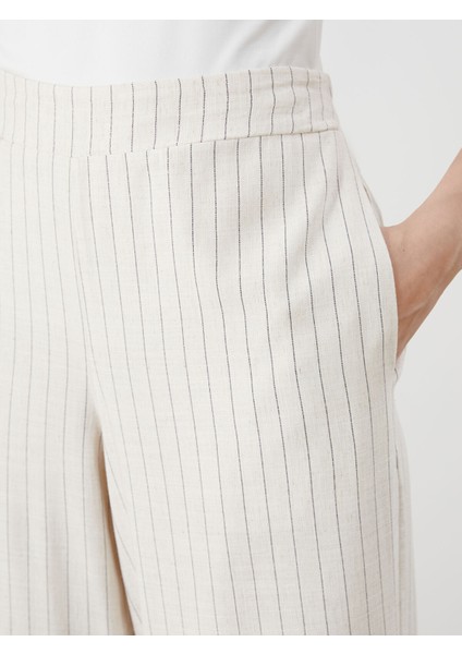 Yeni Sezon Beli Lastikli Çizgili Keten Karışımlı Kadın Pantolon modelleri