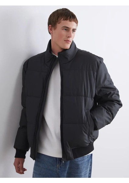 Dik Yaka Erkek Deri Görünümlü Şişme Mont (W5)