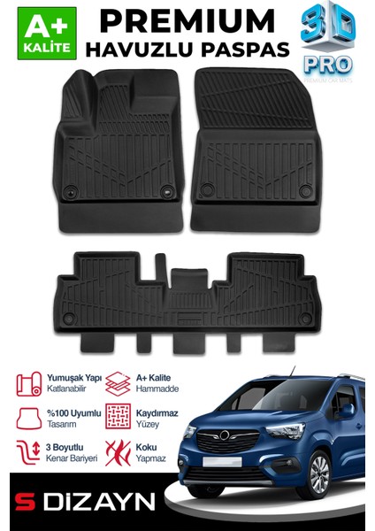 Opel Combo E 3D Pro Havuzlu Paspas 2018-2023 A+ Kalite
