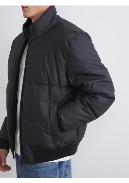 Dik Yaka Erkek Deri Görünümlü Şişme Mont (W5) fırsatları