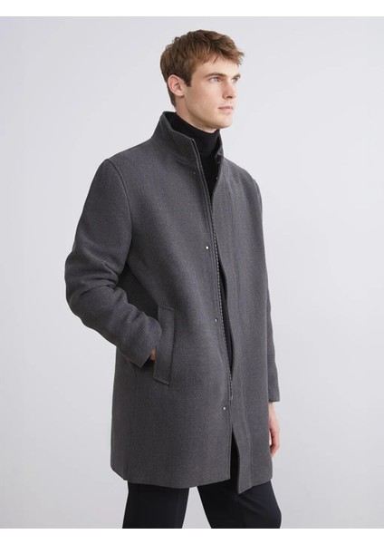 Standart Kalıp Dik Yaka Erkek Kaşe Kaban (W5)