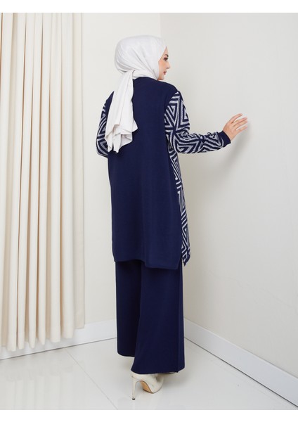 Takım Simli Geometri Desenli Triko Pantolonlu Tunik fırsatları