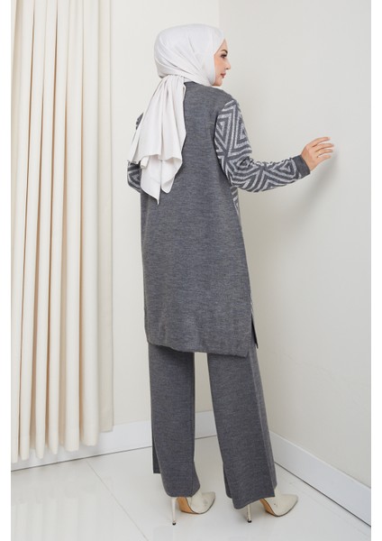 Takım Simli Geometri Desenli Triko Pantolonlu Tunik fırsatları