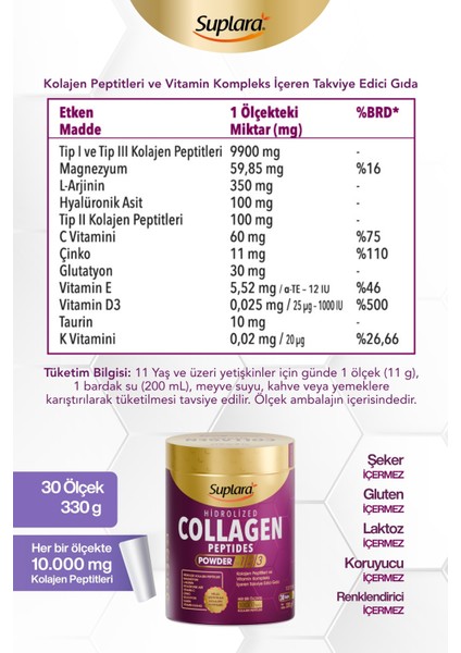 Hidrolize Kolajen Peptitleri ve Vitamin Kompleks Içeren Takviye Edici Gıda (330 G) fiyatları