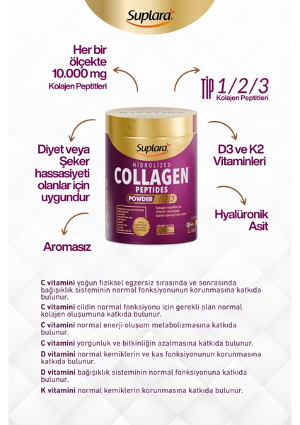 Hidrolize Kolajen Peptitleri ve Vitamin Kompleks Içeren Takviye Edici Gıda (330 G) modelleri